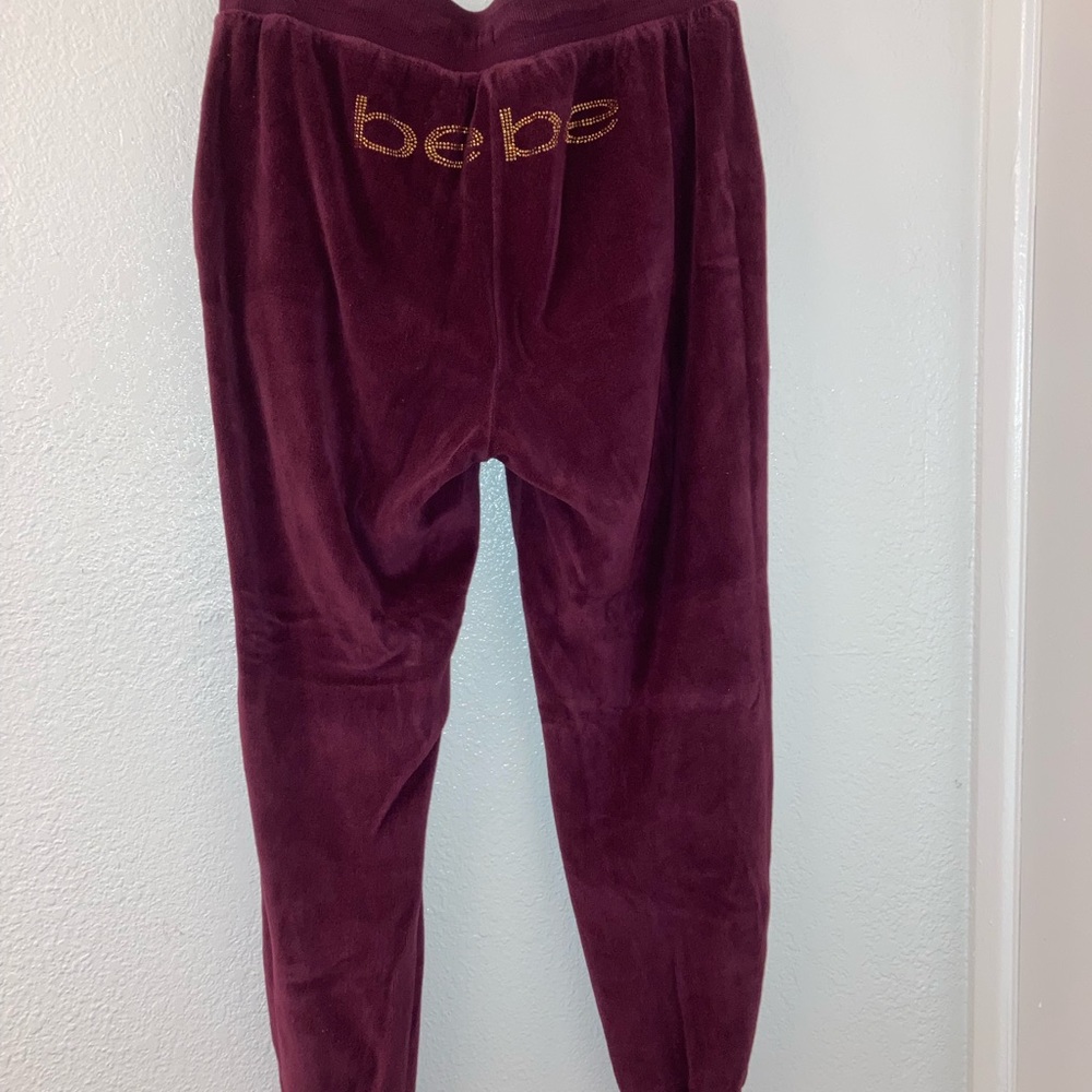 Burgundy and gold rhinestone bebe velour tracksuit sweatpants